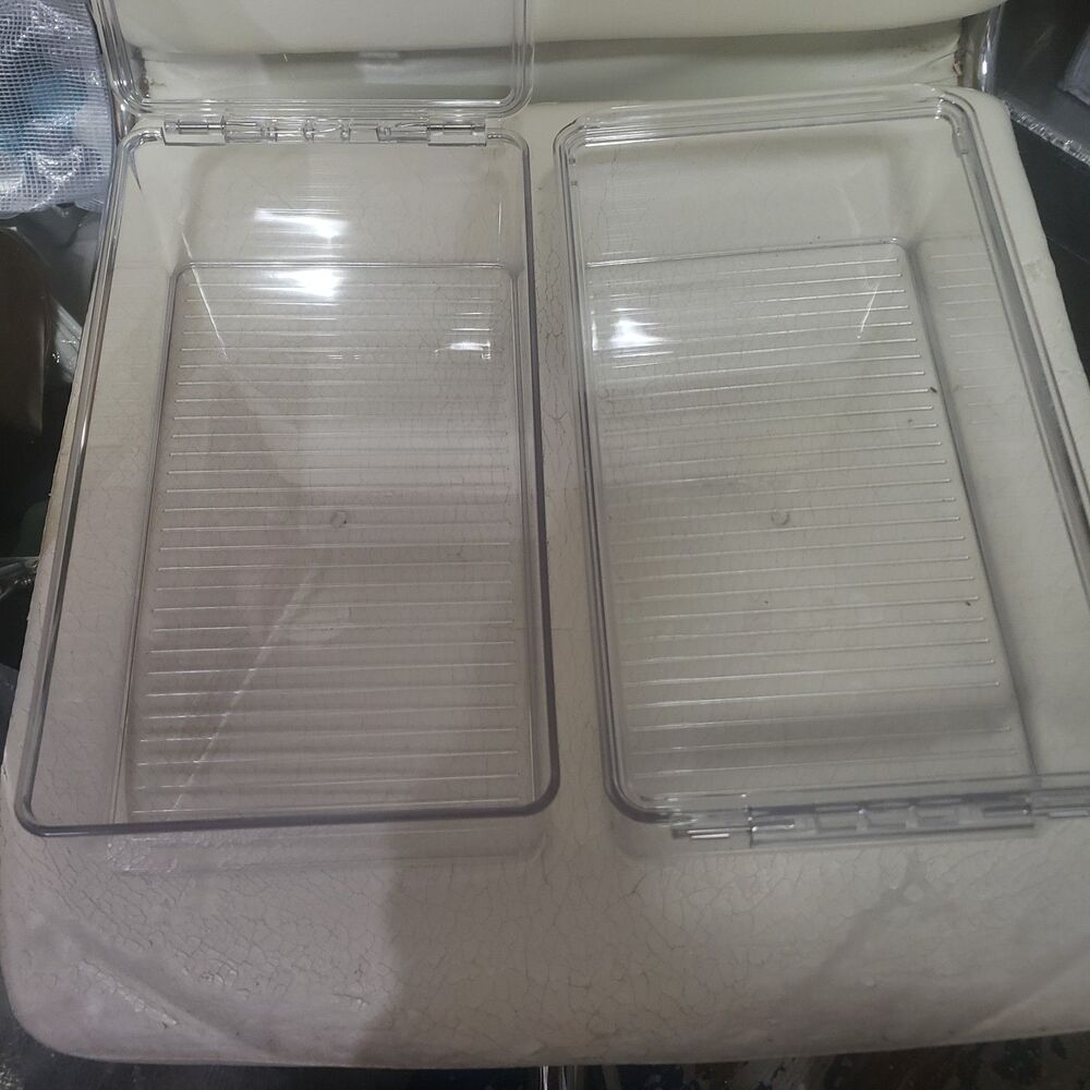 2 Clear Hinged Plastic Storage Container #B1 LxWxH=12.75x7.15x3.5 with lid